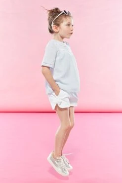 Lili Gaufrette Bow Girls Shorts - White