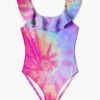 Girls Swimsuit Stella Cove Pink Tie Dye Ruffled