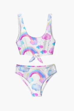 Girls Swimsuit Stella Cove Rainbow And Cloud Tie Bikini (Size 8 Left)
