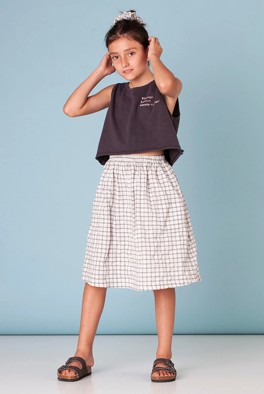 Girls Skirt Tocoto Vintage Check Midi Off White 1 Girls Skirt Tocoto Vintage Check Midi Off White