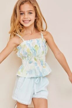 Girls Shorts Bella Dahl Floral Linen -Deals New Girls Wear Store floral linen girls shorts 4 aqua