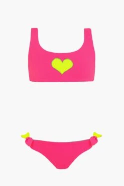 Sunuva Heart Reversible Girls Swim Set -Deals New Girls Wear Store heart reversible girls bikini 3 hot pink mint