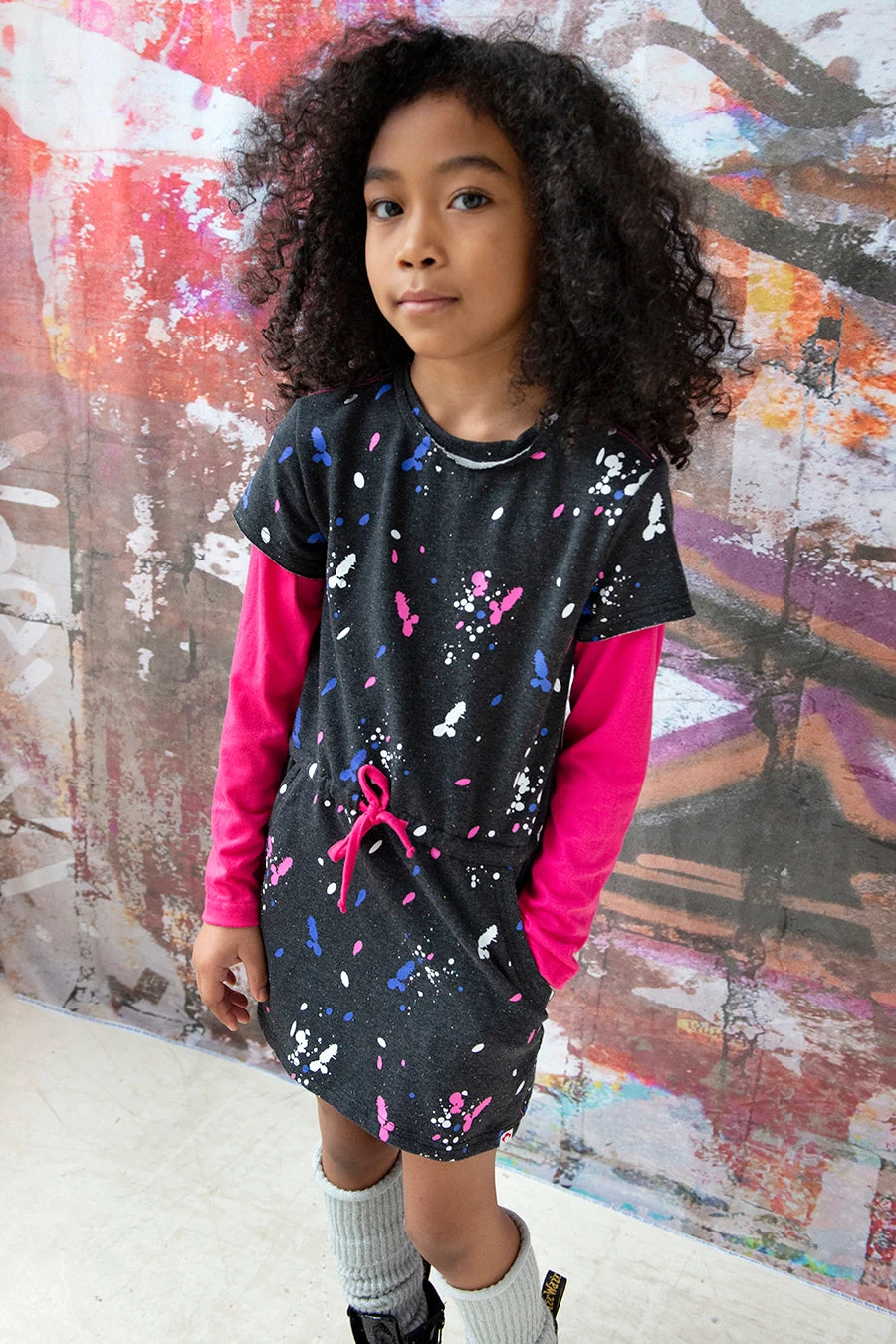 Girls Dress Appaman Jess Speckled Charcoal 1 Girls Dress Appaman Jess Speckled Charcoal