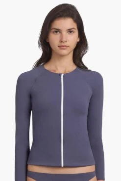 MISKA Paris Mix And Match Zip-Up Girls Rashguard - Navy (Size 16 Left)