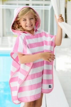 Girls Snapper Rock Hooded Towel Pink Stripe