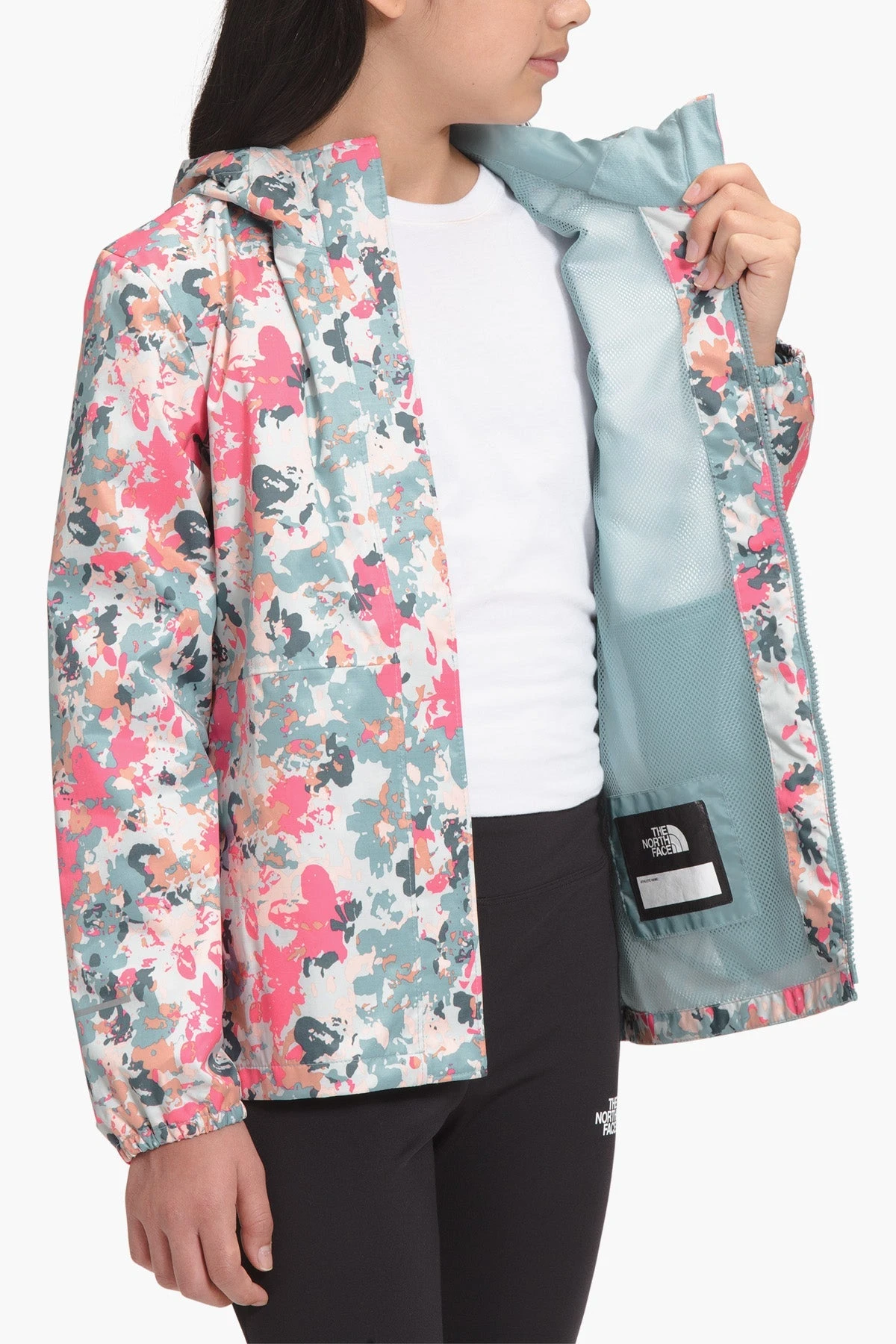 North Face Resolve Reflective Kids Rain Jacket - Tourmaline Floral Camo 4 North Face Resolve Reflective Kids Rain Jacket - Tourmaline Floral Camo - Image 4