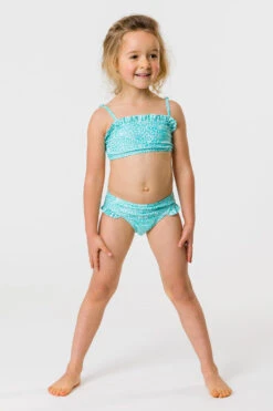 Snapper Rock Spearmint Spot Frilled Bandeau Swim Set -Deals New Girls Wear Store spearmint spot frilled bandeau bikini 1 mint